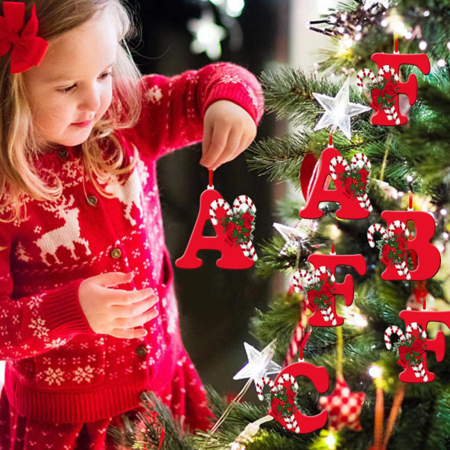 Christmas Acrylic Letter Hanging Decoration Car Rearview Mirror Xmas Tree A to Z Alphabet Hanging Ornament Holiday Party Pendant 