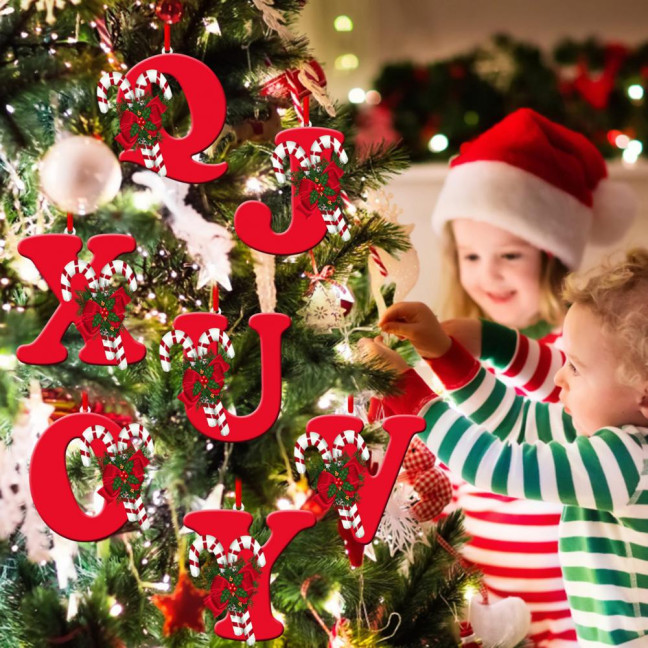 Christmas Acrylic Letter Hanging Decoration Car Rearview Mirror Xmas Tree A to Z Alphabet Hanging Ornament Holiday Party Pendant 