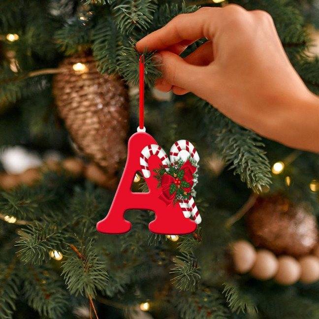 Christmas Acrylic Letter Hanging Decoration Car Rearview Mirror Xmas Tree A to Z Alphabet Hanging Ornament Holiday Party Pendant 