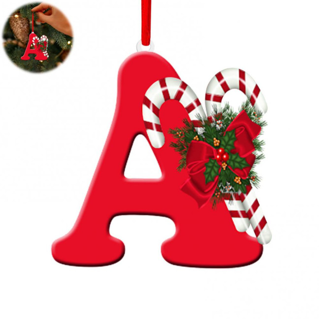 Christmas Acrylic Letter Hanging Decoration Car Rearview Mirror Xmas Tree A to Z Alphabet Hanging Ornament Holiday Party Pendant 