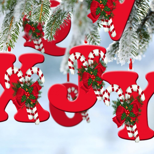 Christmas Acrylic Letter Hanging Decoration Car Rearview Mirror Xmas Tree A to Z Alphabet Hanging Ornament Holiday Party Pendant 