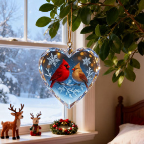 Red Birds Christmas Ornaments Couple Bird Heart Shaped Ornament for Xmas Tree Holiday Gifts for Bird Lovers Women