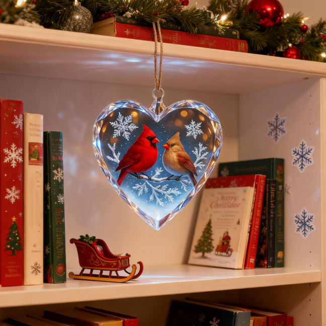 Red Birds Christmas Ornaments Couple Bird Heart Shaped Ornament for Xmas Tree Holiday Gifts for Bird Lovers Women Red Birds Christmas Ornaments Couple Bird Heart Shaped Ornament for Xmas Tree Holiday Gifts for Bird Lovers Women