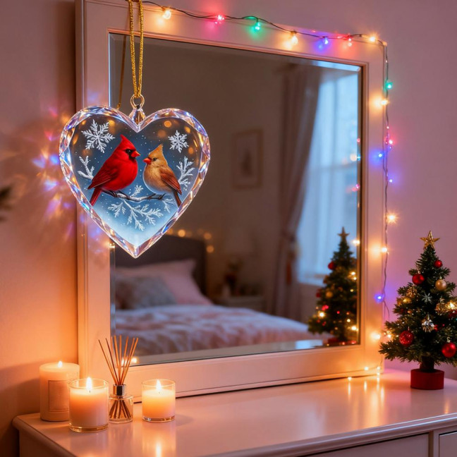 Red Birds Christmas Ornaments Couple Bird Heart Shaped Ornament for Xmas Tree Holiday Gifts for Bird Lovers Women Red Birds Christmas Ornaments Couple Bird Heart Shaped Ornament for Xmas Tree Holiday Gifts for Bird Lovers Women