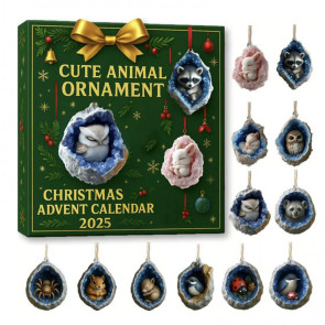 Geode Animal Advent Calendar 2025 24 Days Countdown Calendar with 2D Acrylic Forest Crystal Cave Animals Ornaments for Christmas Tree Decor