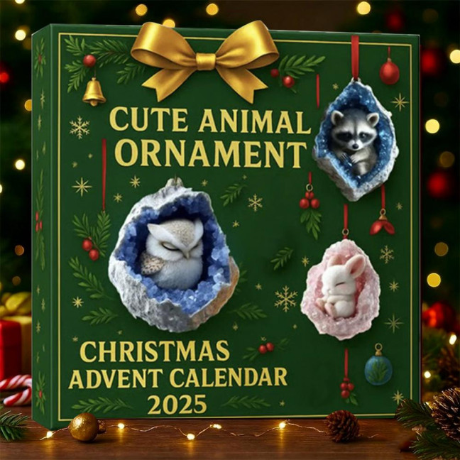 Geode Animal Advent Calendar 2025 24 Days Countdown Calendar with 2D Acrylic Forest Crystal Cave Animals Ornaments for Christmas Tree Decor