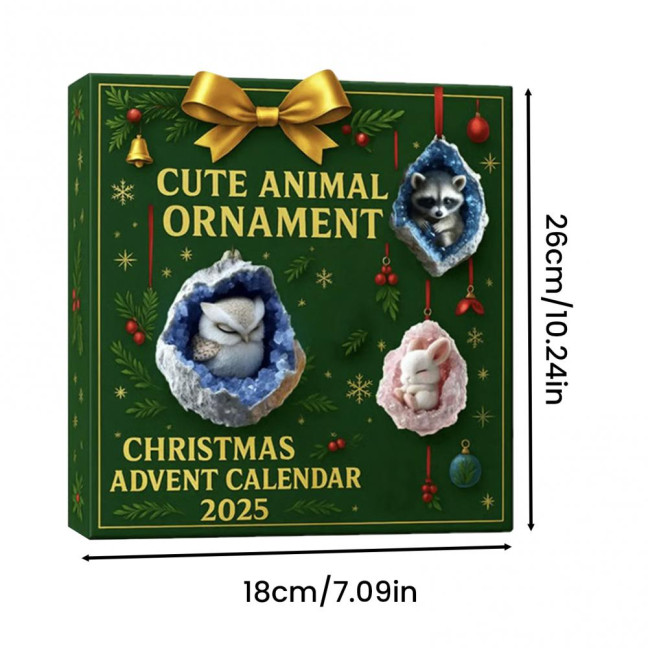 Geode Animal Advent Calendar 2025 24 Days Countdown Calendar with 2D Acrylic Forest Crystal Cave Animals Ornaments for Christmas Tree Decor