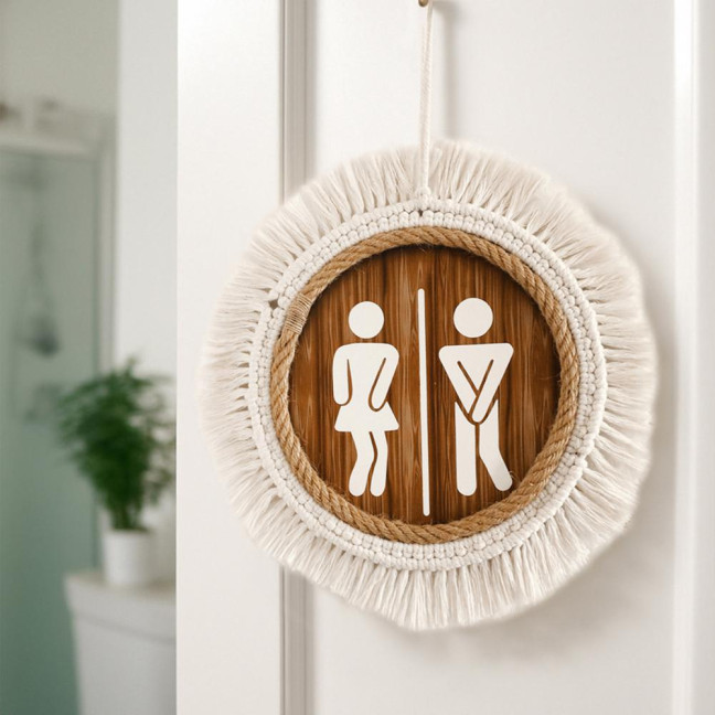 Cotton Thread Wooden Bathroom Sign Rustic Restroom Door Men Women Hanging Sign Restaurant Office Hotel Washroom Wall Gender Identification Signage 