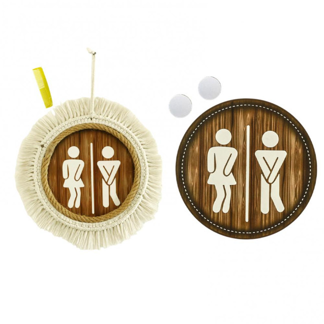 Cotton Thread Wooden Bathroom Sign Rustic Restroom Door Men Women Hanging Sign Restaurant Office Hotel Washroom Wall Gender Identification Signage 