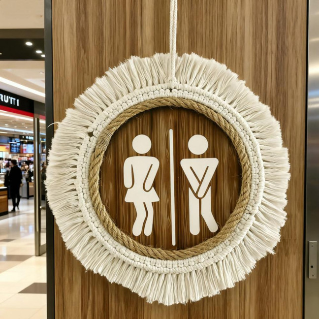 Cotton Thread Wooden Bathroom Sign Rustic Restroom Door Men Women Hanging Sign Restaurant Office Hotel Washroom Wall Gender Identification Signage 