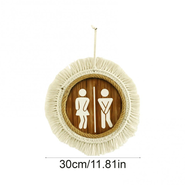 Cotton Thread Wooden Bathroom Sign Rustic Restroom Door Men Women Hanging Sign Restaurant Office Hotel Washroom Wall Gender Identification Signage 