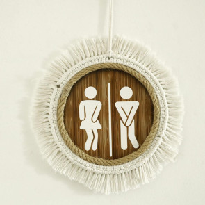 Cotton Thread Wooden Bathroom Sign Rustic Restroom Door Men Women Hanging Sign Restaurant Office Hotel Washroom Wall Gender Identification Signage 