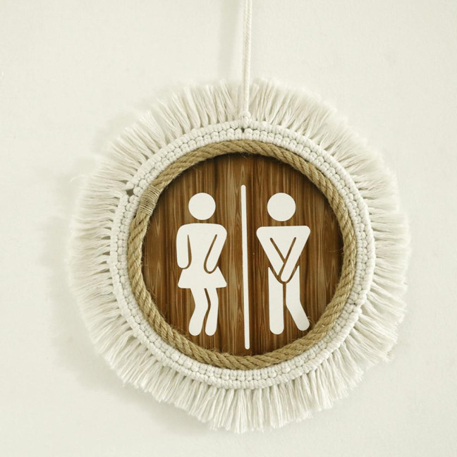 Cotton Thread Wooden Bathroom Sign Rustic Restroom Door Men Women Hanging Sign Restaurant Office Hotel Washroom Wall Gender Identification Signage 