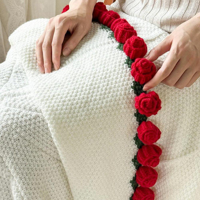 Rose Bouquet Blanket Handmade Crocheted Rose Blanket Floral Design Throw Blanket for Sofa Couch Car Bed Girls Women Birthday Gift