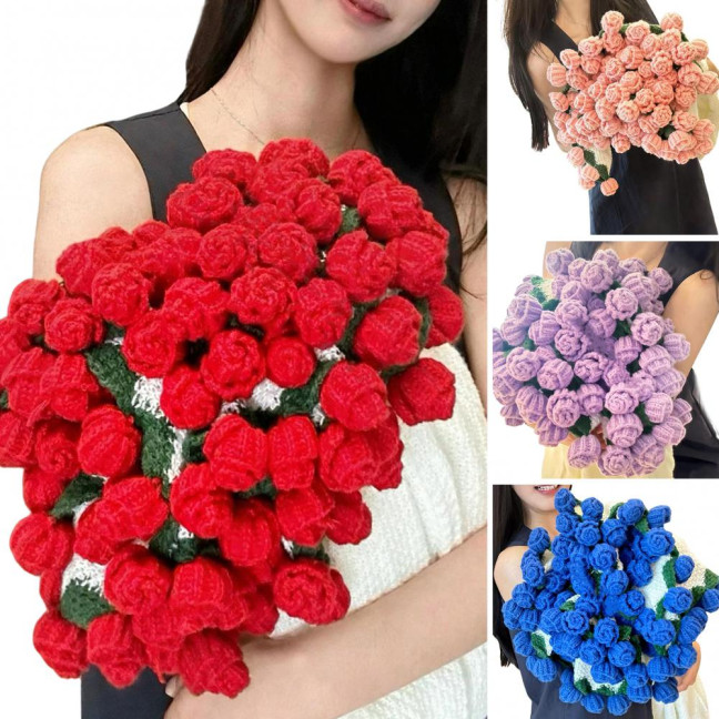 Rose Bouquet Blanket Handmade Crocheted Rose Blanket Floral Design Throw Blanket for Sofa Couch Car Bed Girls Women Birthday Gift