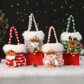 Plush Christmas Small Gift Bag 3D Snowman Santa Doll Fruit Candy Bag Christmas Eve New Year Tote Bag for Xmas Party Supplies