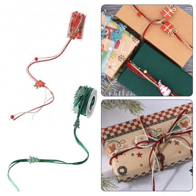 5.5 Yards Christmas Ribbons Red/Green Holiday Ribbon Roll with Tree/Gift Box Decor for Gift Wrapping DIY Crafts