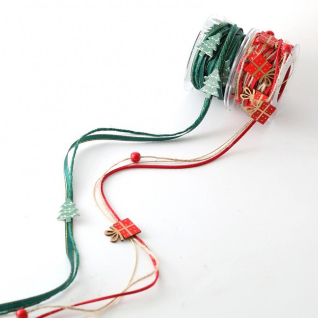 5.5 Yards Christmas Ribbons Red/Green Holiday Ribbon Roll with Tree/Gift Box Decor for Gift Wrapping DIY Crafts