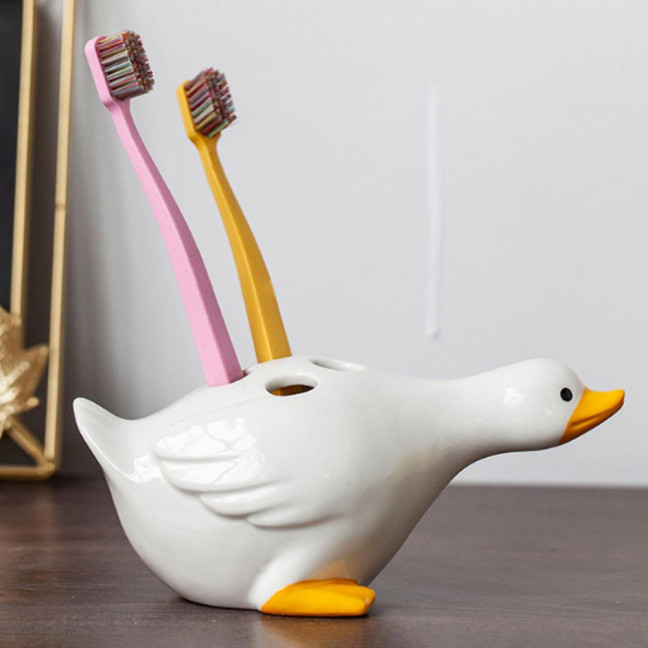 Duck Toothbrush Holder Ceramic Cute Toothbrush Organizer Decorative Cartoon Duck Toothbrush Stand for Bathroom Decor And Storage 