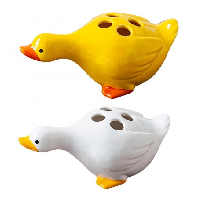 Duck Toothbrush Holder Ceramic Cute Toothbrush Organizer Decorative Cartoon Duck Toothbrush Stand for Bathroom Decor And Storage 