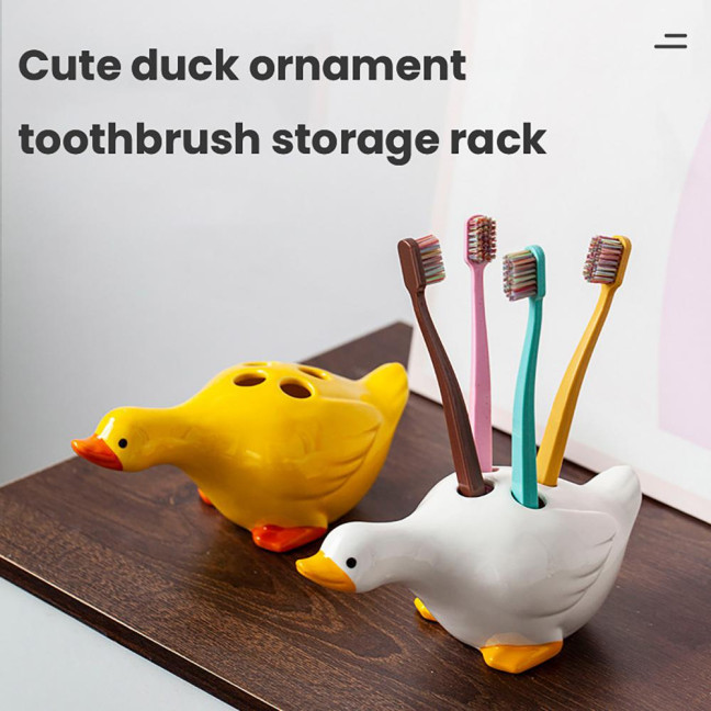 Duck Toothbrush Holder Ceramic Cute Toothbrush Organizer Decorative Cartoon Duck Toothbrush Stand for Bathroom Decor And Storage 