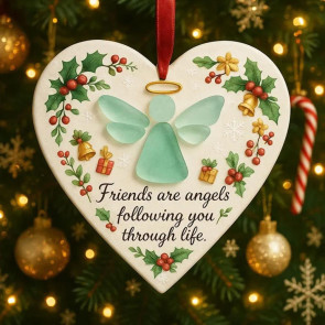 Heart-Shaped Sea Glass Friendship Ornament Handmade Sea Glass Angel/Ghost Ornament for Christmas Tree Timeless Friendship Keepsake for Best Friends Sisters