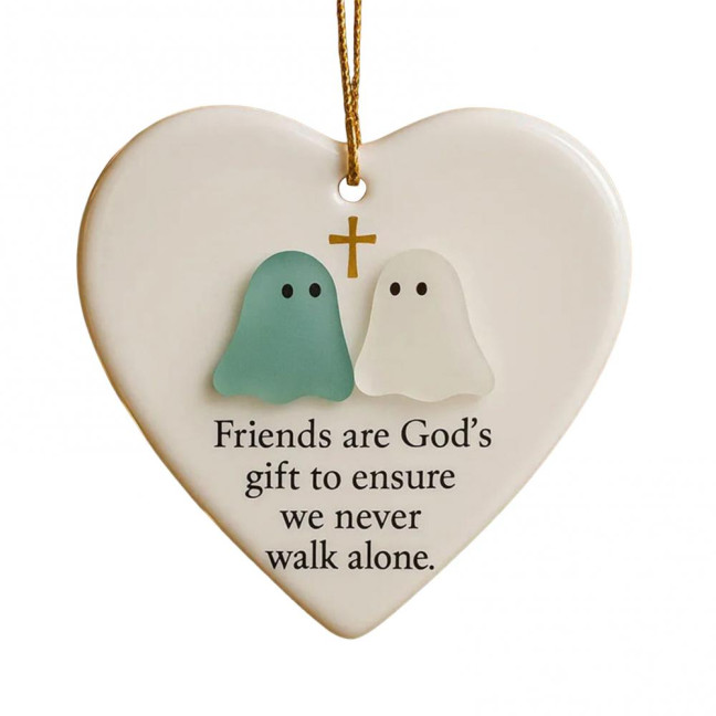 Heart-Shaped Sea Glass Friendship Ornament Handmade Sea Glass Angel/Ghost Ornament for Christmas Tree Timeless Friendship Keepsake for Best Friends Sisters