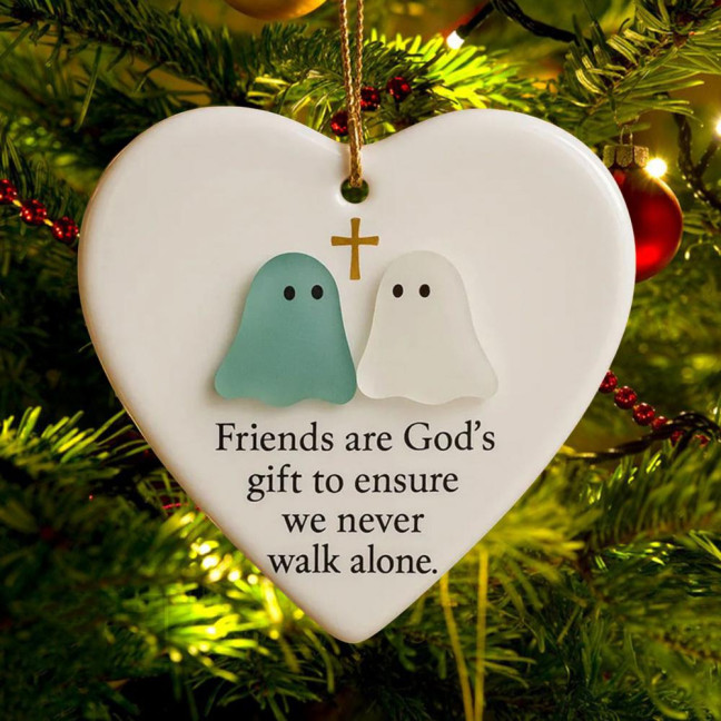 Heart-Shaped Sea Glass Friendship Ornament Handmade Sea Glass Angel/Ghost Ornament for Christmas Tree Timeless Friendship Keepsake for Best Friends Sisters