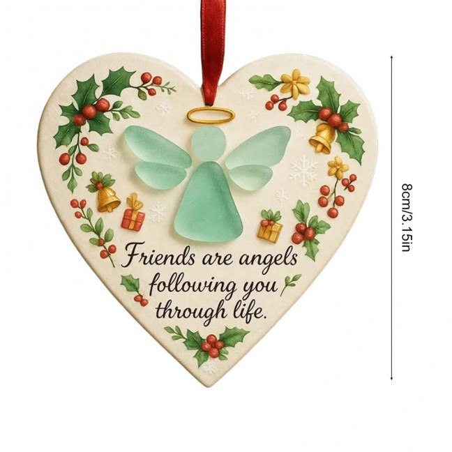 Heart-Shaped Sea Glass Friendship Ornament Handmade Sea Glass Angel/Ghost Ornament for Christmas Tree Timeless Friendship Keepsake for Best Friends Sisters