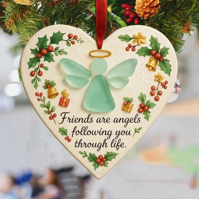 Heart-Shaped Sea Glass Friendship Ornament Handmade Sea Glass Angel/Ghost Ornament for Christmas Tree Timeless Friendship Keepsake for Best Friends Sisters
