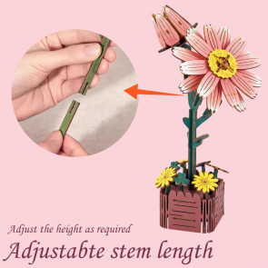 3D Wooden Flower Puzzle Kit for Adults DIY Botanical Bouquet Building Set Wood Sunflower/Rose Floral Craft Kit for Stress Relief Mother's Day Housewarming Gifts