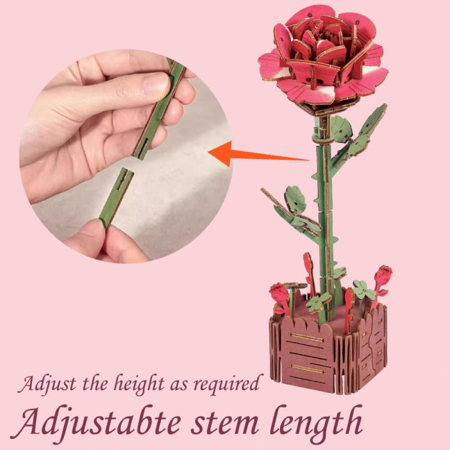 3D Wooden Flower Puzzle Kit for Adults DIY Botanical Bouquet Building Set Wood Sunflower/Rose Floral Craft Kit for Stress Relief Mother's Day Housewarming Gifts