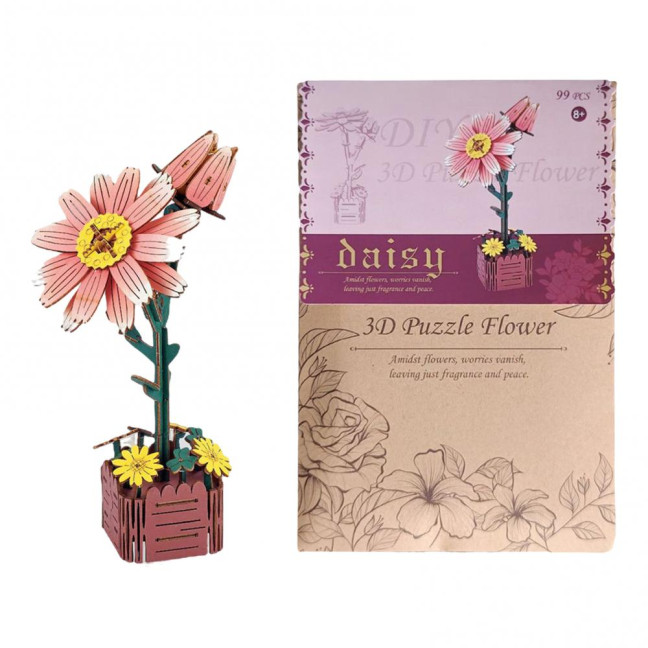 3D Wooden Flower Puzzle Kit for Adults DIY Botanical Bouquet Building Set Wood Sunflower/Rose Floral Craft Kit for Stress Relief Mother's Day Housewarming Gifts