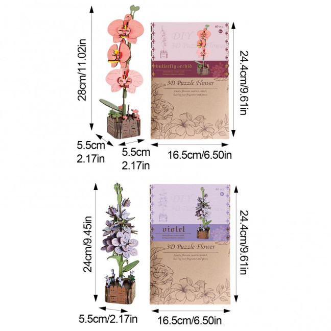 3D Wooden Flower Puzzle Kit for Adults DIY Botanical Bouquet Building Set Wood Sunflower/Rose Floral Craft Kit for Stress Relief Mother's Day Housewarming Gifts