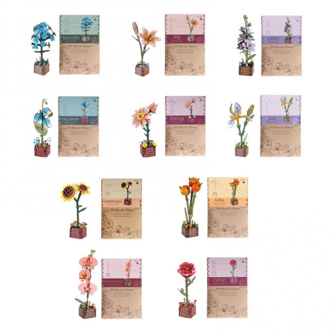 3D Wooden Flower Puzzle Kit for Adults DIY Botanical Bouquet Building Set Wood Sunflower/Rose Floral Craft Kit for Stress Relief Mother's Day Housewarming Gifts