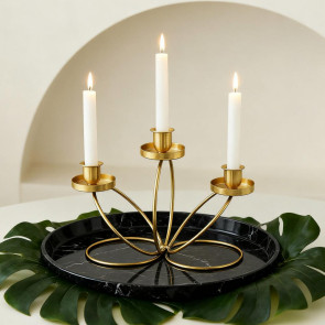 Cast Iron Candle Holder Decoration Home Office Living Room 3-Arm Candlestick Metal Tealight Candle Stand Dining Table Centerpiece Ornament 