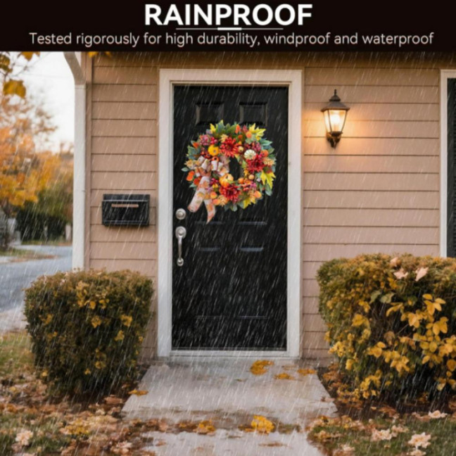 18 Inch Fall Wreath for Front Door Artificial Pumpkin Wreath with Dahlia Berries And Bow Large Autumn Wreath for Thanksgiving Farmhouse Indoor Outdoor Decor