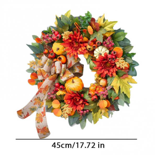 18 Inch Fall Wreath for Front Door Artificial Pumpkin Wreath with Dahlia Berries And Bow Large Autumn Wreath for Thanksgiving Farmhouse Indoor Outdoor Decor