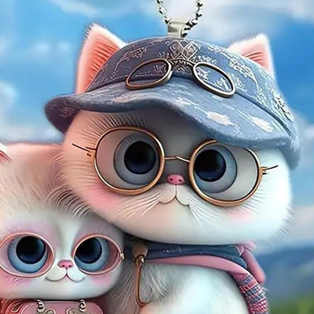 2D Flat Cat Car Rear View Mirror Charm Acrylic Cartoon Cat Christmas Tree Hanging Ornament Auto Interior Accessories for Window Wall Decor