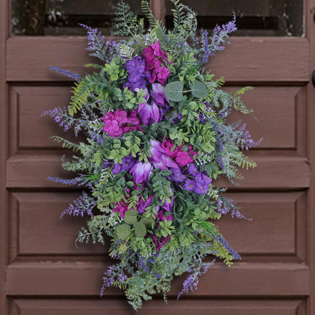 Purple Tulip Wreath with Hydrangea & Hyacinth Artificial Flower Lavender Garland Realistic Spring-Summer Floral Decor for Door Wall Home & Party Purple Tulip Wreath with Hydrangea & Hyacinth Artificial Flower Lavender Garland Realistic Spring-Summer Floral Decor for Door Wall Home & Party