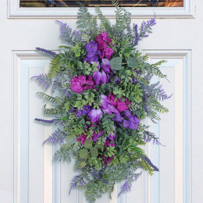 Purple Tulip Wreath with Hydrangea & Hyacinth Artificial Flower Lavender Garland Realistic Spring-Summer Floral Decor for Door Wall Home & Party Purple Tulip Wreath with Hydrangea & Hyacinth Artificial Flower Lavender Garland Realistic Spring-Summer Floral Decor for Door Wall Home & Party