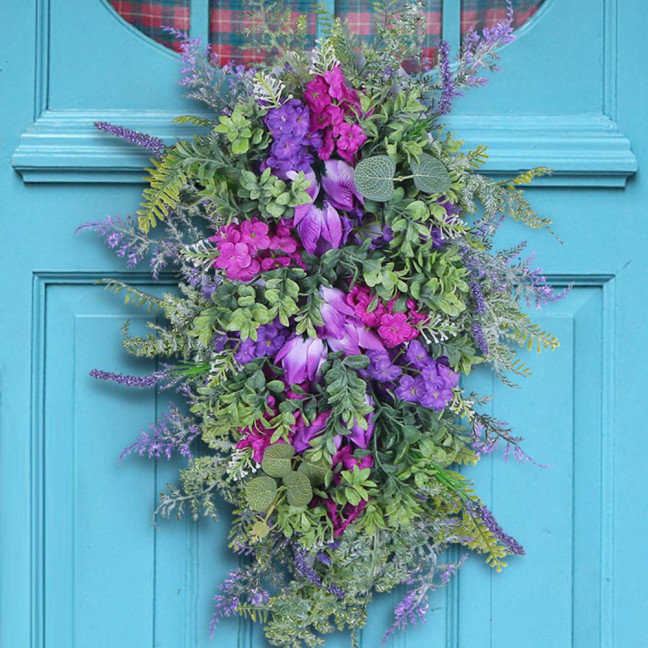 Purple Tulip Wreath with Hydrangea & Hyacinth Artificial Flower Lavender Garland Realistic Spring-Summer Floral Decor for Door Wall Home & Party Purple Tulip Wreath with Hydrangea & Hyacinth Artificial Flower Lavender Garland Realistic Spring-Summer Floral Decor for Door Wall Home & Party