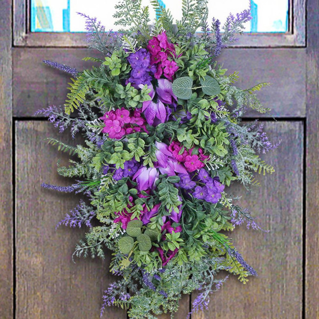 Purple Tulip Wreath with Hydrangea & Hyacinth Artificial Flower Lavender Garland Realistic Spring-Summer Floral Decor for Door Wall Home & Party Purple Tulip Wreath with Hydrangea & Hyacinth Artificial Flower Lavender Garland Realistic Spring-Summer Floral Decor for Door Wall Home & Party