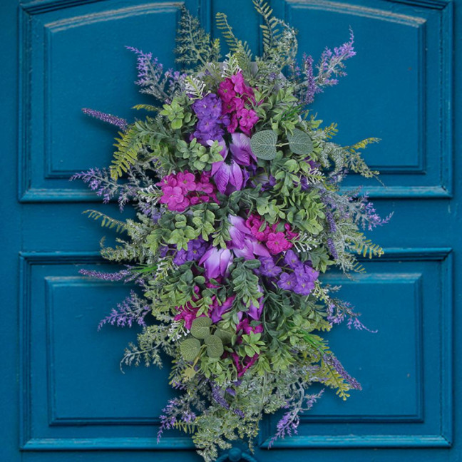 Purple Tulip Wreath with Hydrangea & Hyacinth Artificial Flower Lavender Garland Realistic Spring-Summer Floral Decor for Door Wall Home & Party Purple Tulip Wreath with Hydrangea & Hyacinth Artificial Flower Lavender Garland Realistic Spring-Summer Floral Decor for Door Wall Home & Party