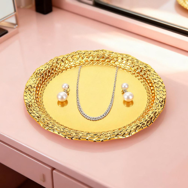 Vintage Round Metal Tray Retro Decorative Display Plate Flat Bottom Serving Platter for Jewelry Storage Snacks Cake Coffee Coaster