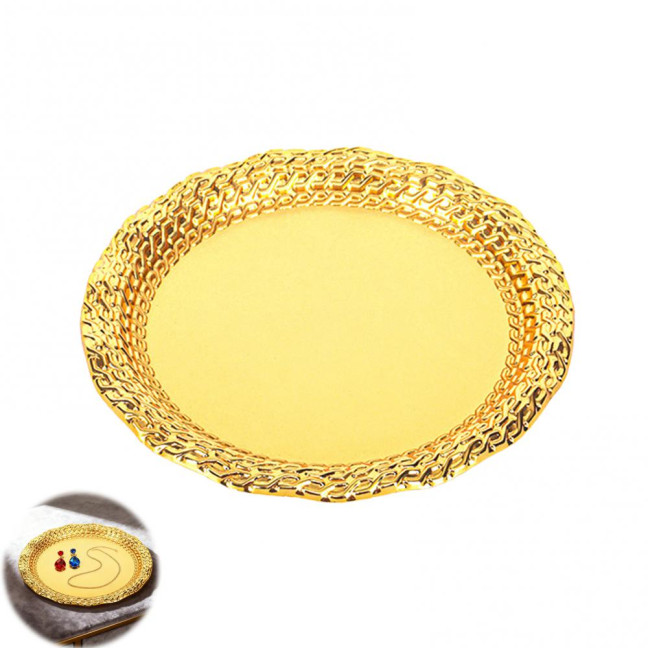 Vintage Round Metal Tray Retro Decorative Display Plate Flat Bottom Serving Platter for Jewelry Storage Snacks Cake Coffee Coaster