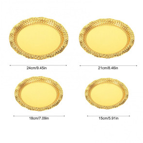 Vintage Round Metal Tray Retro Decorative Display Plate Flat Bottom Serving Platter for Jewelry Storage Snacks Cake Coffee Coaster