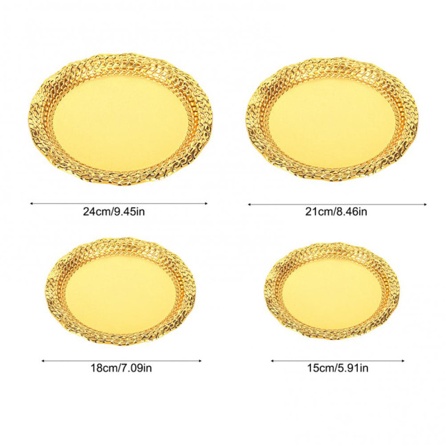 Vintage Round Metal Tray Retro Decorative Display Plate Flat Bottom Serving Platter for Jewelry Storage Snacks Cake Coffee Coaster