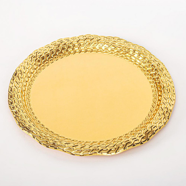 Vintage Round Metal Tray Retro Decorative Display Plate Flat Bottom Serving Platter for Jewelry Storage Snacks Cake Coffee Coaster