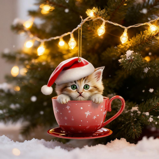 Christmas Pendant 2D Acrylic Cat Sitting Mug Charm Hanging Decor with Lanyard Holiday Party Decoration Christmas Pendant 2D Acrylic Cat Sitting Mug Charm Hanging Decor with Lanyard Holiday Party Decoration